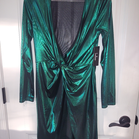 Lulu's Metallic Green Dress - Picture 3 of 6